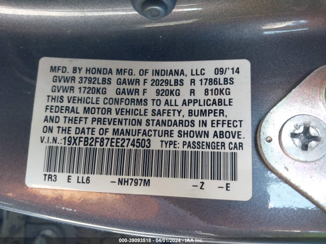 Honda CIVIC EX 2014 19XFB2F87EE274503 Image 9