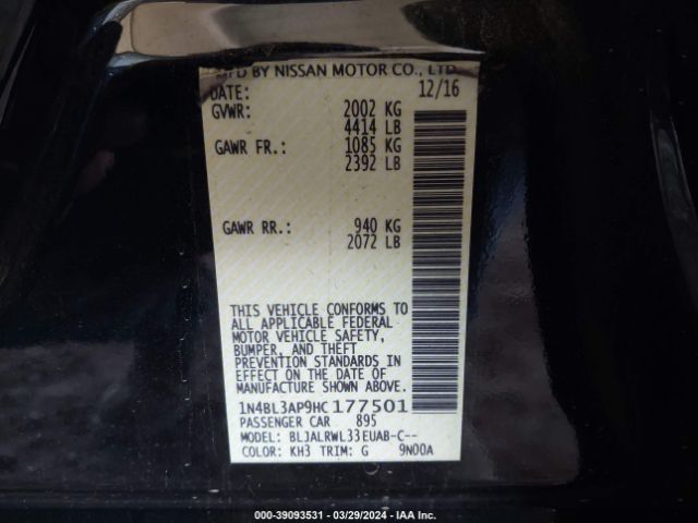 1N4BL3AP9HC177501 Nissan Altima 3.5 Sl