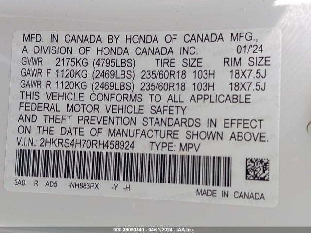 Honda Cr-v Ex-l Awd 2024 2HKRS4H70RH458924 Image 9