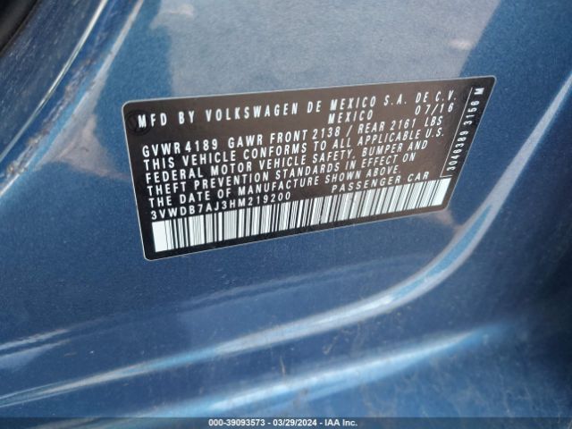3VWDB7AJ3HM219200 Volkswagen Jetta 1.4t Se