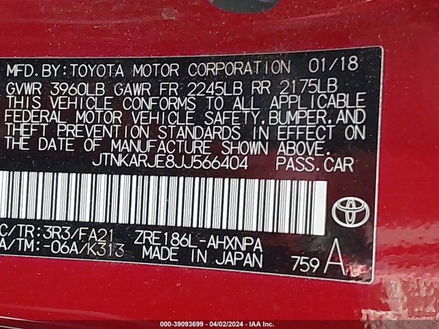 Toyota COROLLA IM 2018 JTNKARJE8JJ566404 Image 9