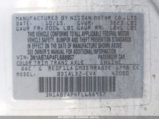 Nissan SENTRA SV 2015 3N1AB7AP4FL688957 Image 9