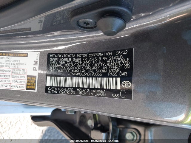 Toyota Corolla Xse 2022 JTNC4MBE6N3190356 Image 9