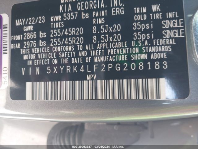 5XYRK4LF2PG208183 KIA SORENTO SX