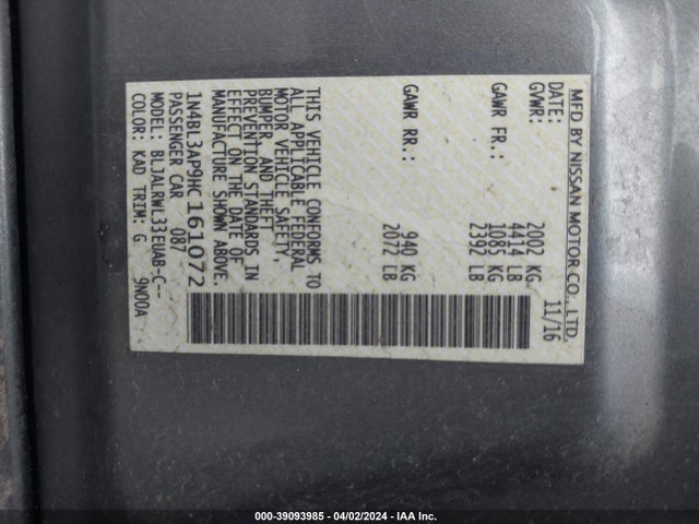 Nissan Altima 3.5 Sl 2017 1N4BL3AP9HC161072 Image 9
