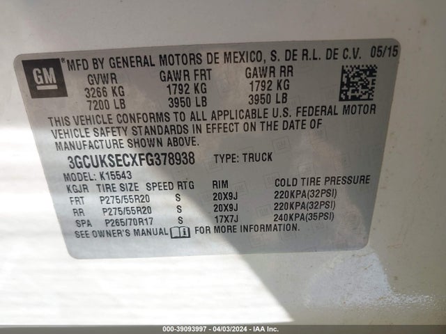 Chevrolet Silverado 1500 2lz 2015 3GCUKSECXFG378938 Image 9