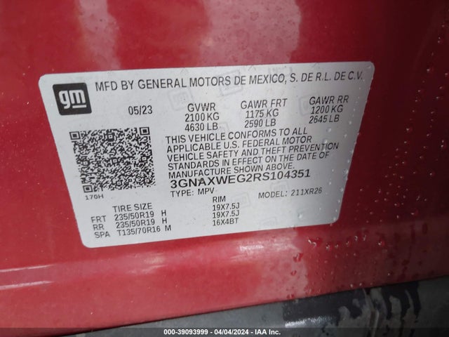 Chevrolet Equinox Awd Rs 2024 3GNAXWEG2RS104351 Image 9