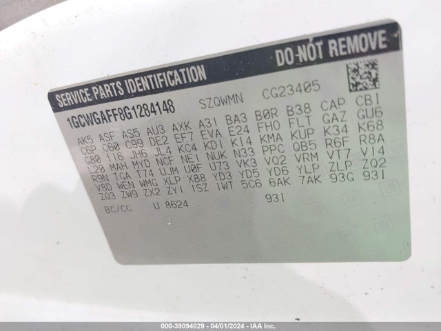 Chevrolet Express 2500 Work Van 2016 1GCWGAFF8G1284148 Image 9