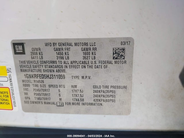 Chevrolet Traverse Ls 2017 1GNKRFED5HJ311059 Image 9