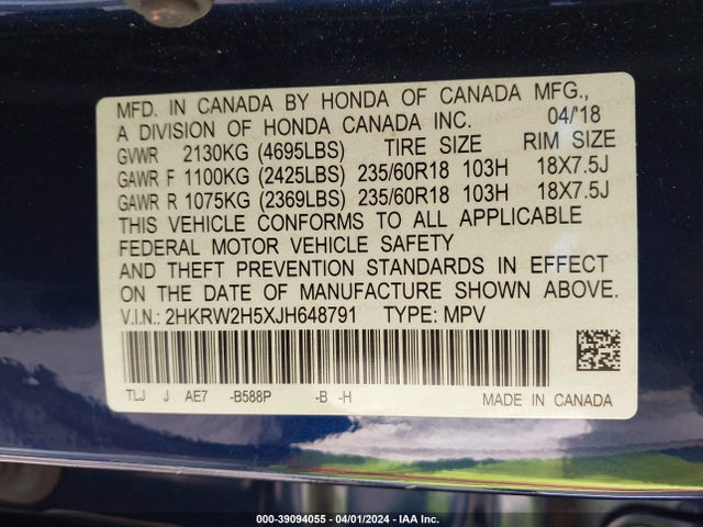 Honda CR-V EX 2018 2HKRW2H5XJH648791 Image 9