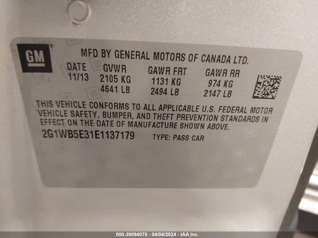 Chevrolet Impala Limited Lt 2014 2G1WB5E31E1137179 Image 9