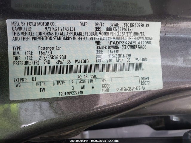 Ford FOCUS SE 2014 1FADP3K24EL412060 Image 9