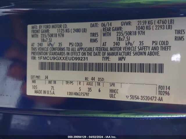 Ford ESCAPE SE 2014 1FMCU9GXXEUD99231 Image 9