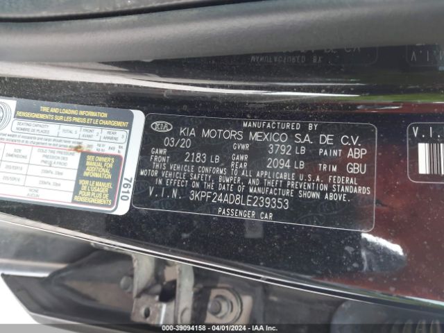 3KPF24AD8LE239353 KIA Forte Lxs
