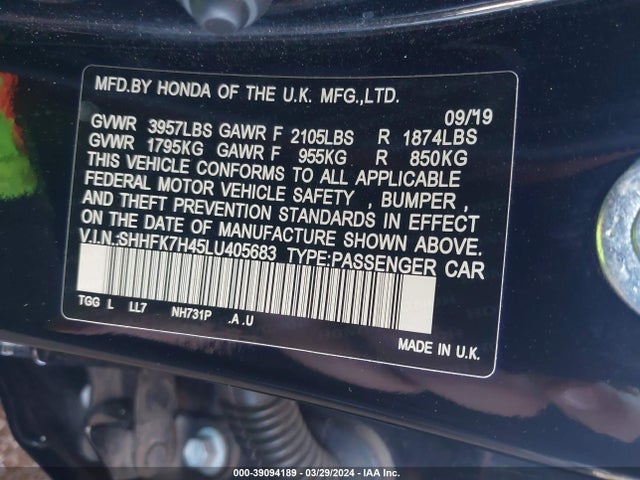 Honda Civic Sport 2020 SHHFK7H45LU405683 Image 9