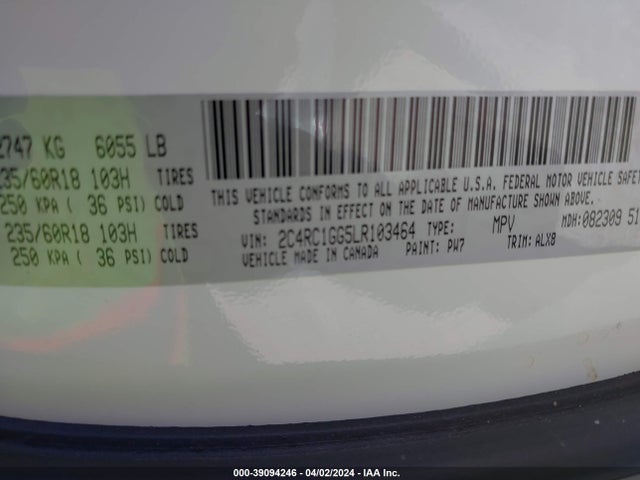 Chrysler Pacifica Limited 2020 2C4RC1GG5LR103464 Image 9