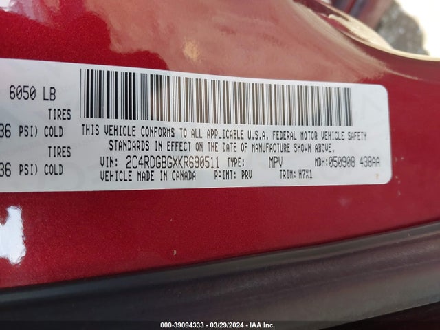 Dodge Grand Caravan Se 2019 2C4RDGBGXKR690511 Image 9