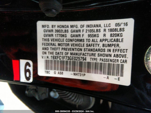 Honda Civic Ex-l 2016 19XFC1F73GE025794 Image 9