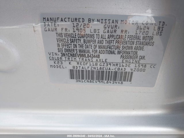 Nissan Versa Sv Xtronic Cvt 2021 3N1CN8EV9ML843448 Image 9