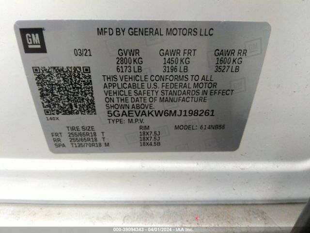 5GAEVAKW6MJ198261 Buick Enclave Awd Essence