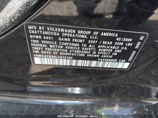 Volkswagen Passat 2.0t Sel 2020 1VWCA7A39LC013163 Image 9