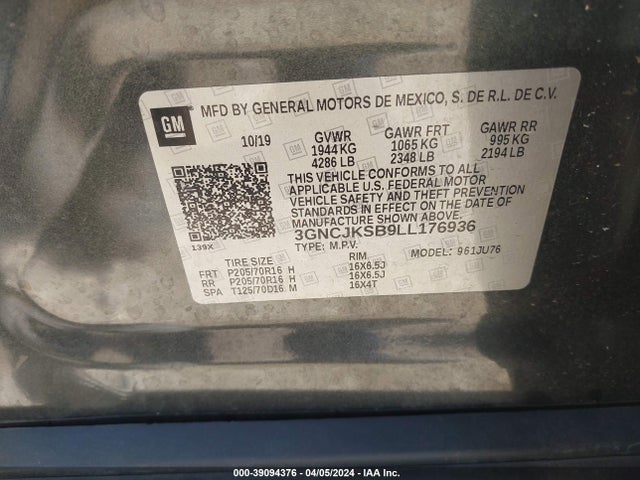 Chevrolet Trax Fwd Ls 2020 3GNCJKSB9LL176936 Image 9