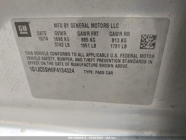 Chevrolet Sonic Lt Auto 2015 1G1JC5SH6F4134324 Image 9