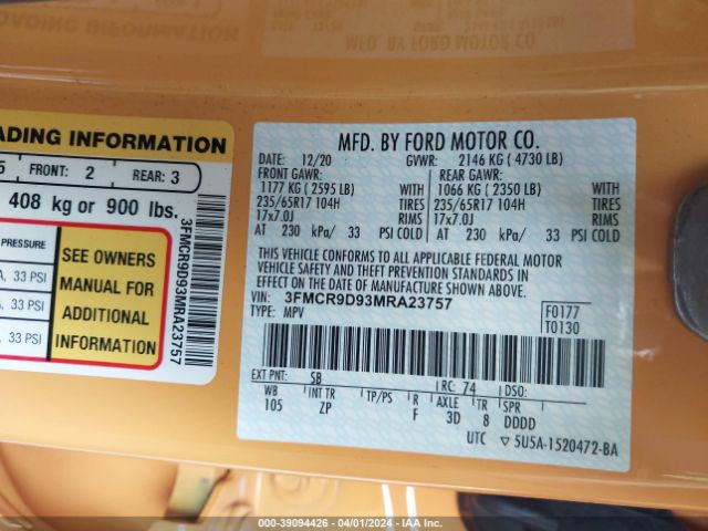 3FMCR9D93MRA23757 Ford Bronco Sport Badlands