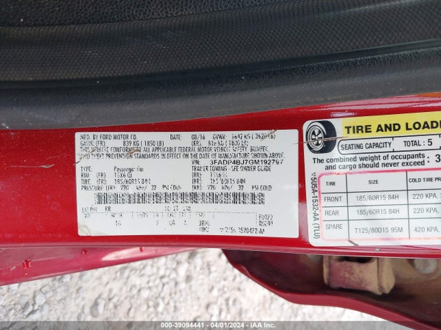Ford FIESTA SE 2016 3FADP4BJ7GM192797 Image 9