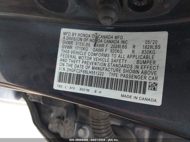 Honda Civic Lx 2020 2HGFC2F66LH551222 Image 9