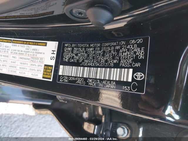 Toyota Corolla Hybrid Le 2021 JTDEAMDE5MJ013178 Image 9