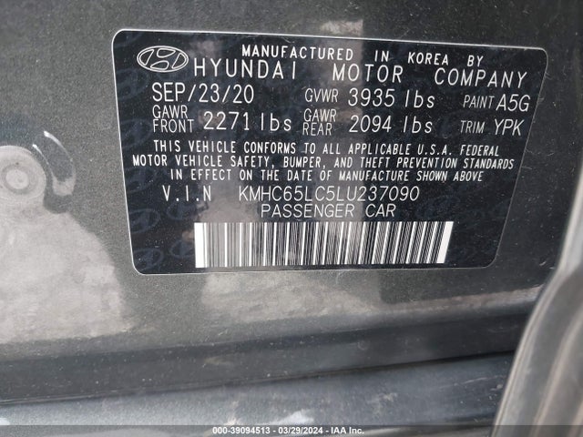 Hyundai Ioniq Hybrid Blue 2020 KMHC65LC5LU237090 Image 9