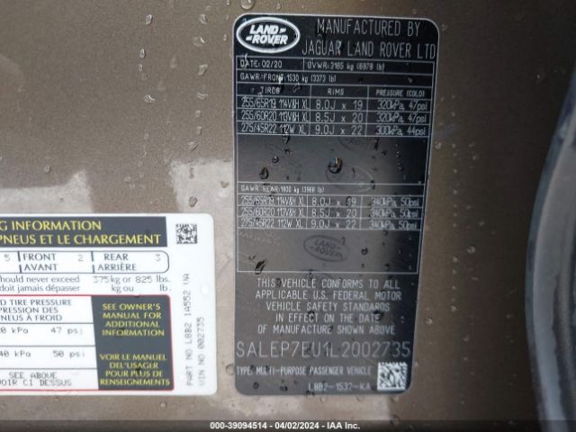 SALEP7EU1L2002735 Land Rover Defender 110 Se