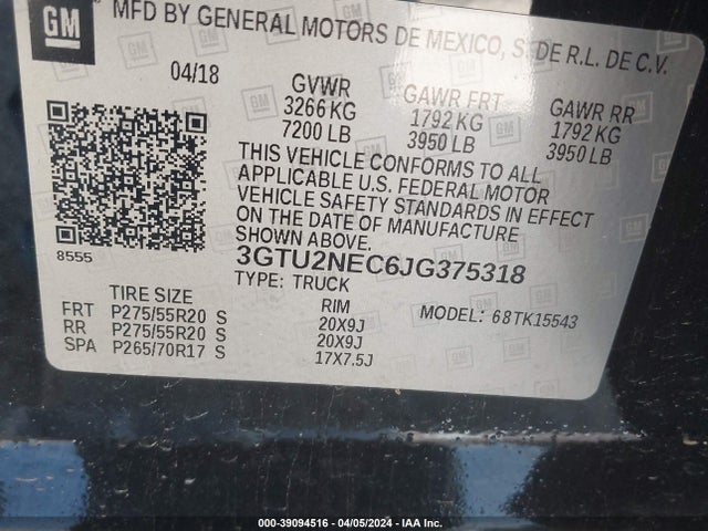 GMC Sierra 1500 Slt 2018 3GTU2NEC6JG375318 Image 9