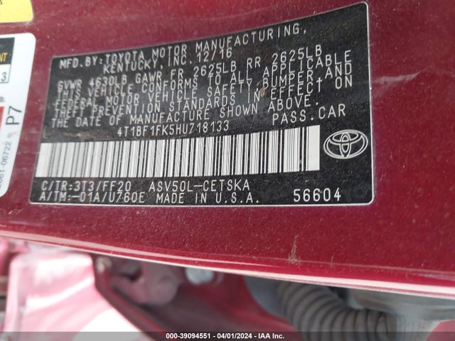 Toyota CAMRY SE 2017 4T1BF1FK5HU718133 Image 9