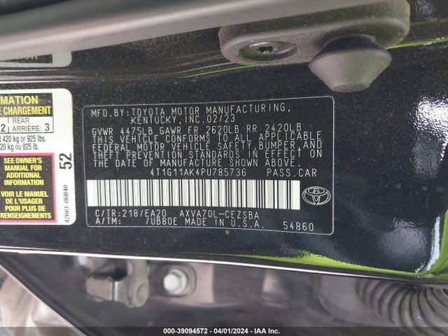 Toyota CAMRY SE 2023 4T1G11AK4PU785736 Image 9