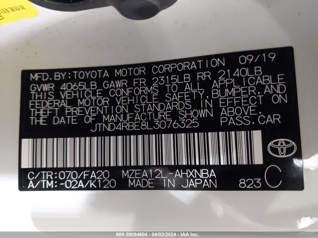 Toyota COROLLA SE 2020 JTND4RBE8L3076325 Image 9
