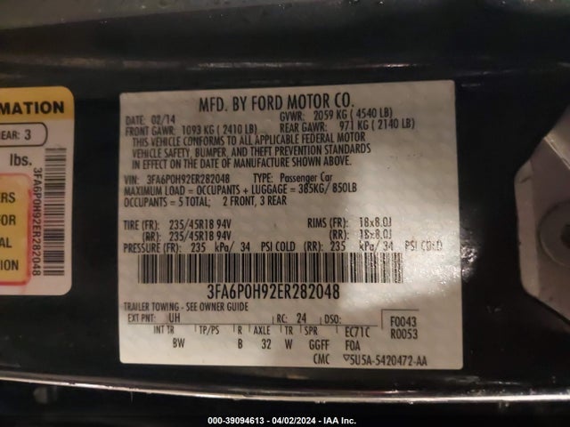 Ford FUSION SE 2014 3FA6P0H92ER282048 Image 9