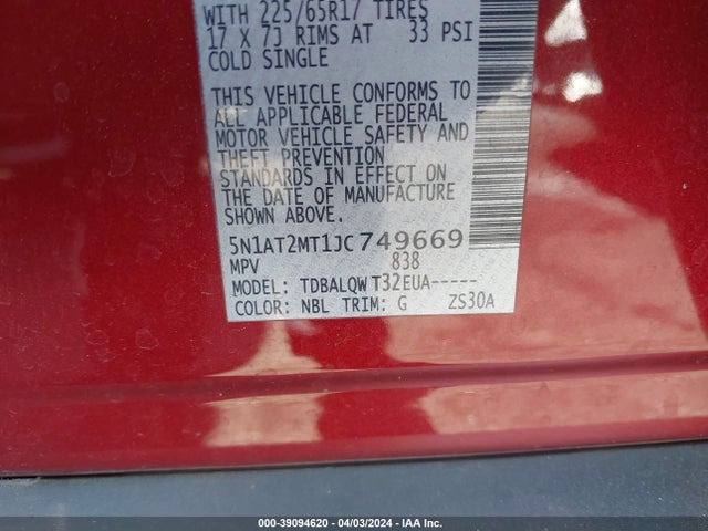 Nissan ROGUE SV 2018 5N1AT2MT1JC749669 Image 9