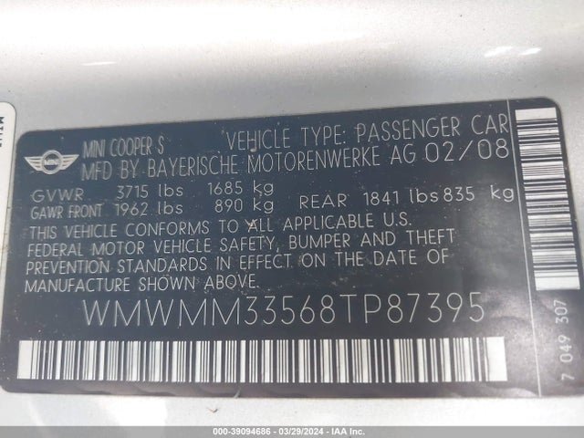 2008 MINI COOPER S CLUBMAN WMWMM33568TP87395 Photo 8