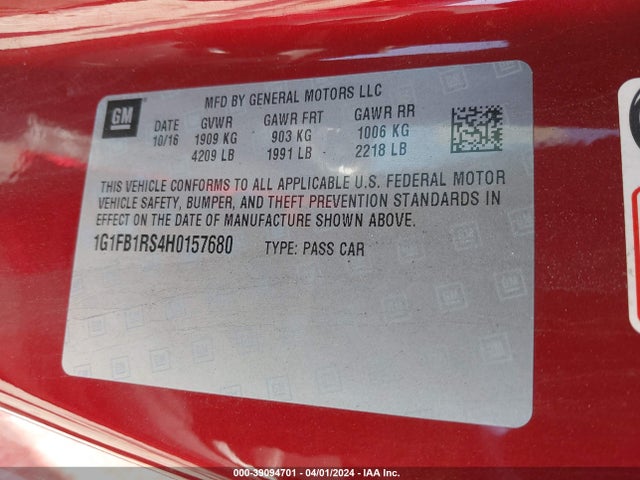 Chevrolet Camaro 1lt 2017 1G1FB1RS4H0157680 Image 9