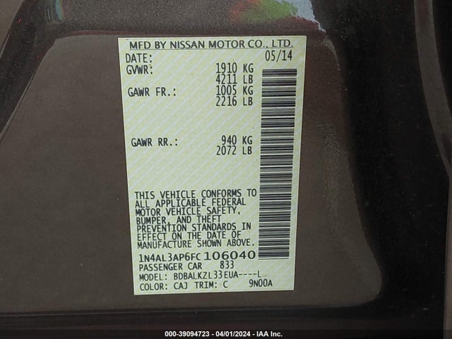 Nissan Altima 2.5 Sv 2015 1N4AL3AP6FC106040 Image 9