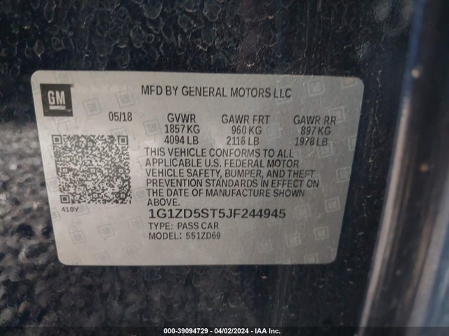 Chevrolet MALIBU LT 2018 1G1ZD5ST5JF244945 Image 9