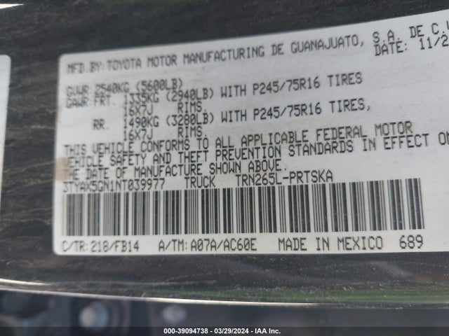 Toyota Tacoma Sr 2022 3TYAX5GN1NT039977 Image 9