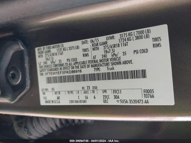 Ford F-150 Xlt 2015 1FTEW1EFXFKD86916 Image 9