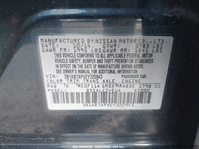 Nissan SENTRA S 2014 3N1AB7AP4EY320943 Image 9