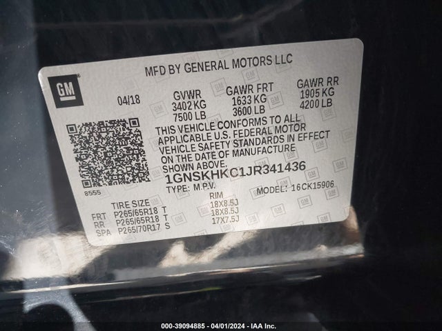 Chevrolet Suburban Lt 2018 1GNSKHKC1JR341436 Image 9