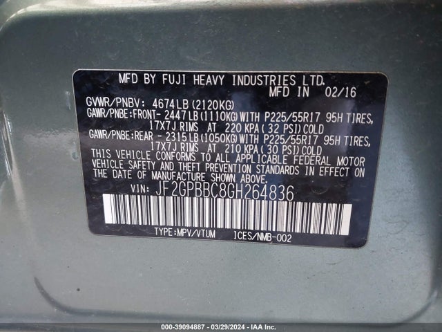 Subaru CROSSTREK HYBRID 2016 JF2GPBBC8GH264836 Image 9