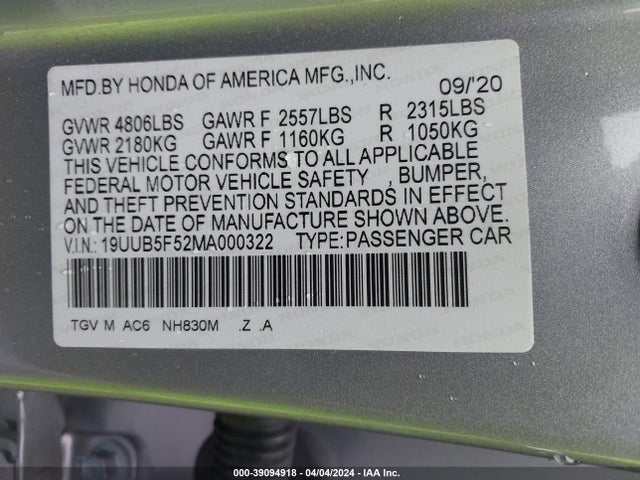Acura Tlx A-spec Package 2021 19UUB5F52MA000322 Image 9