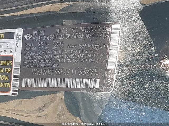 2007 MINI COOPER WMWRF33547TF66475 Photo 8